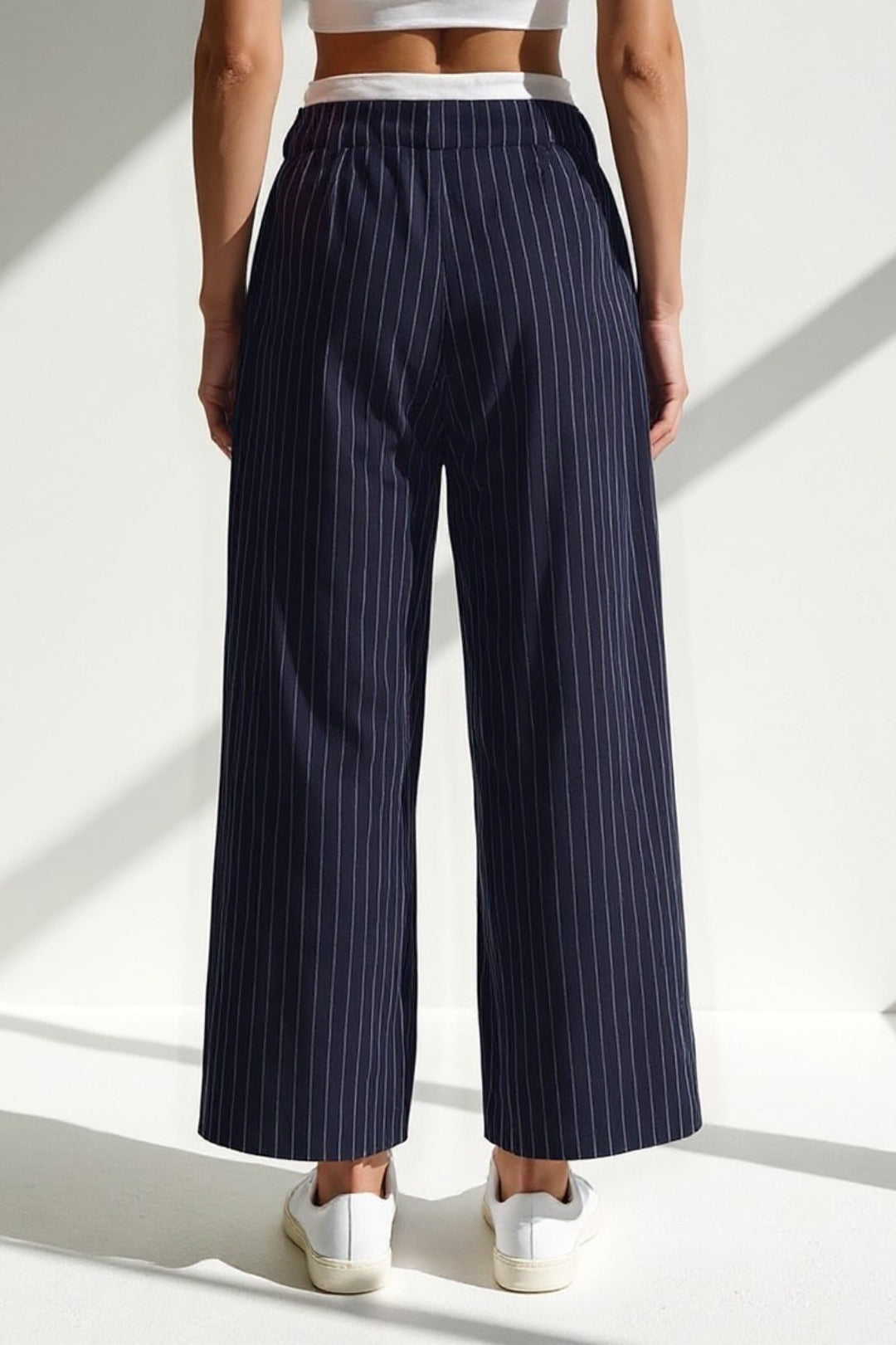 Broek met verticale strepen | Middelhoge taille | Wijde pijpen