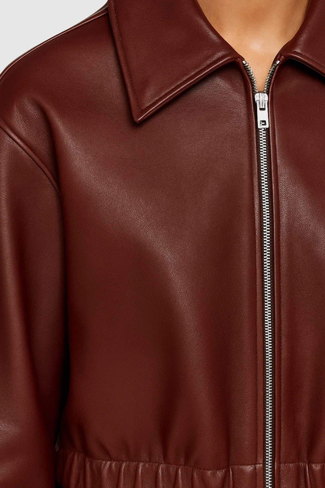 Korte Leren Jas | Diep Bordeauxrood