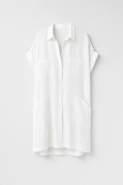 Lange blouse met borstzakken en omgeslagen mouwen