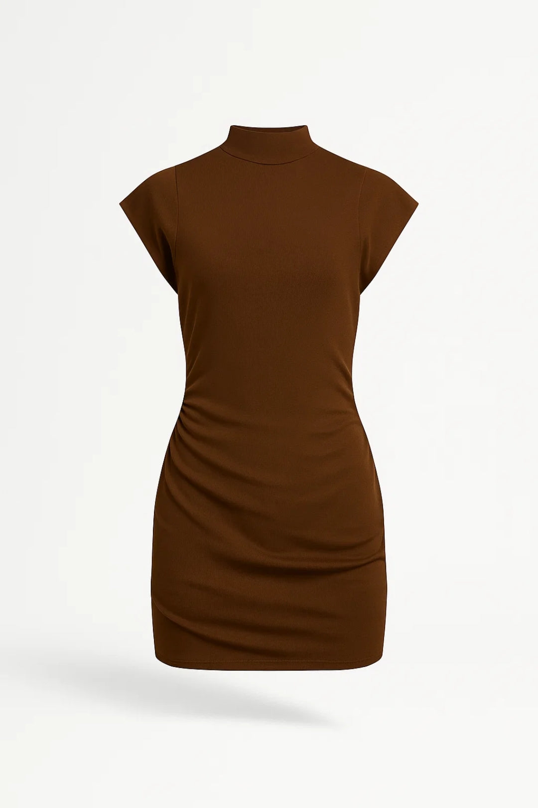 Kort aansluitend jurkje | Hoge hals | Gestructureerde korte mouwen