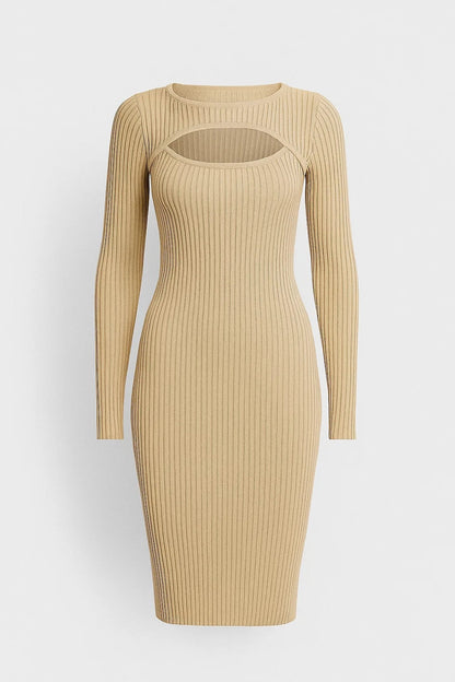 Kort geribd gebreid jurkje | Lange mouwen | Elegante cut-out