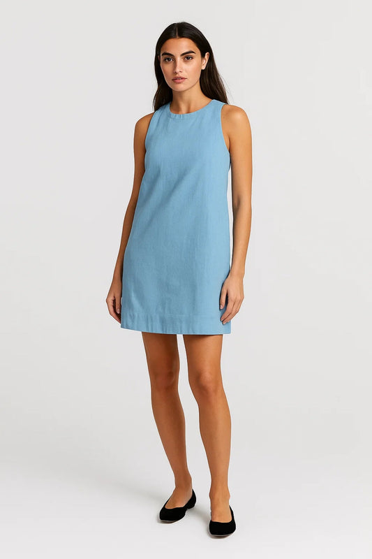 Kort mouwloos jurkje | Rechte snit | Open rug