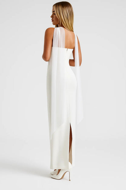 Lange jurk met chiffon sjaal | Strapless | Aansluitende pasvorm