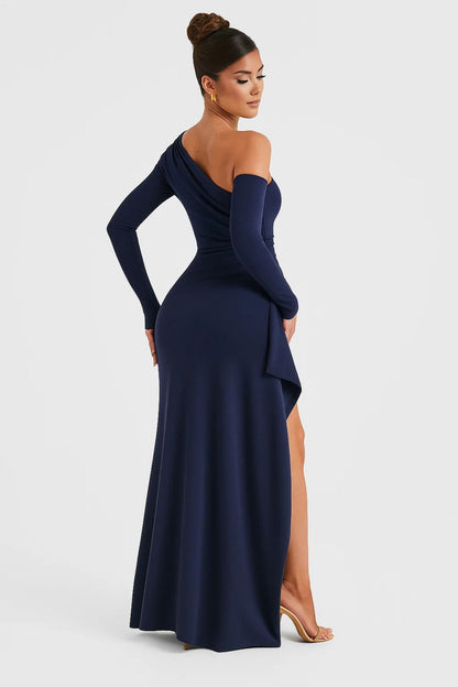 Lange one-shoulder jurk | Split aan de zijkant | Elegante avondstijl