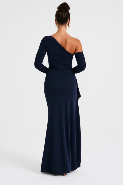 Lange one-shoulder jurk | Split aan de zijkant | Elegante avondstijl