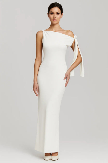 Lange one-shoulder jurk met strik