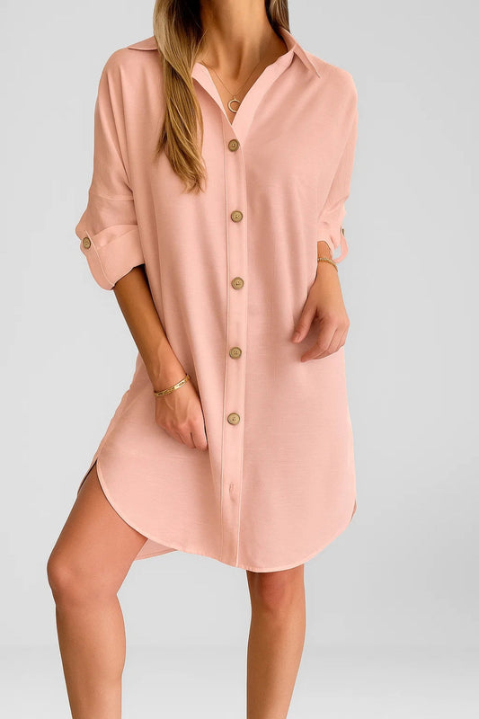 Lange overhemdjurk met knoopsluiting | Soepele pasvorm