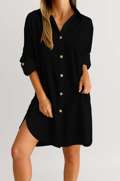 Lange overhemdjurk met knoopsluiting | Soepele pasvorm