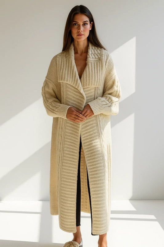 Lange Gebreide Vestjas | Warme Knitwear | Crèmekleurig & Comfortabel