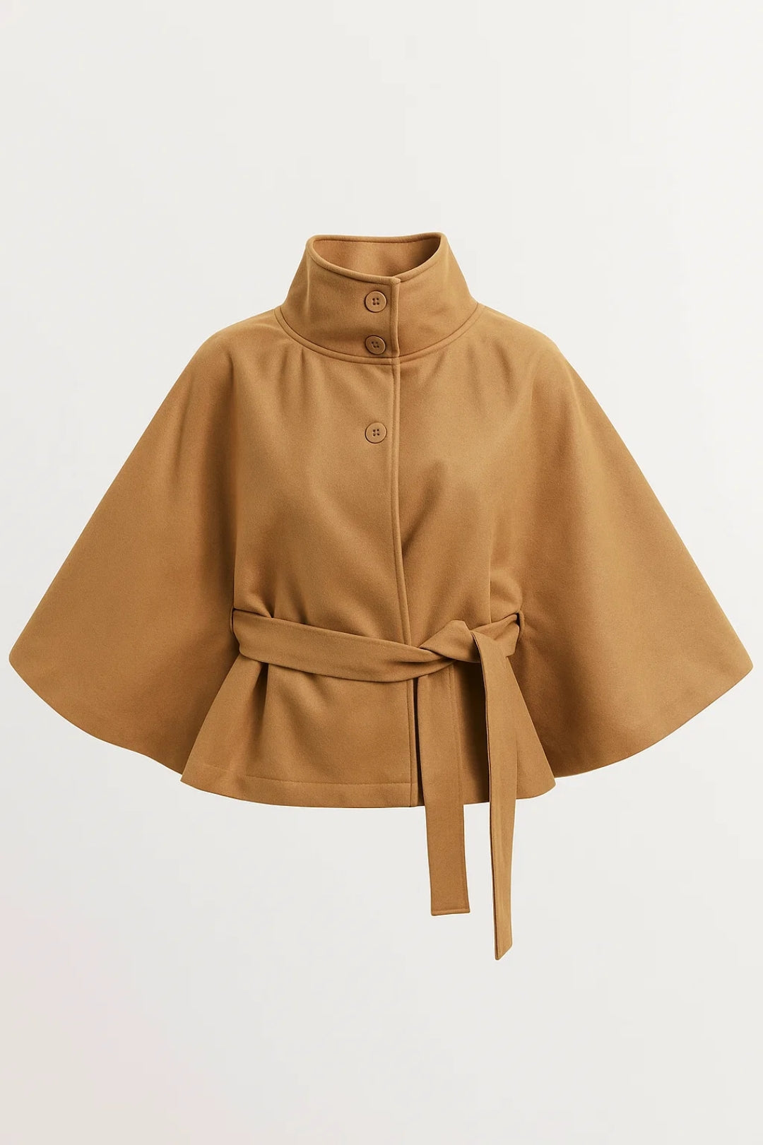 Damescape met Ceintuur | Opstaande Kraag en Wijde Mouwen | Elegante Tussenjas