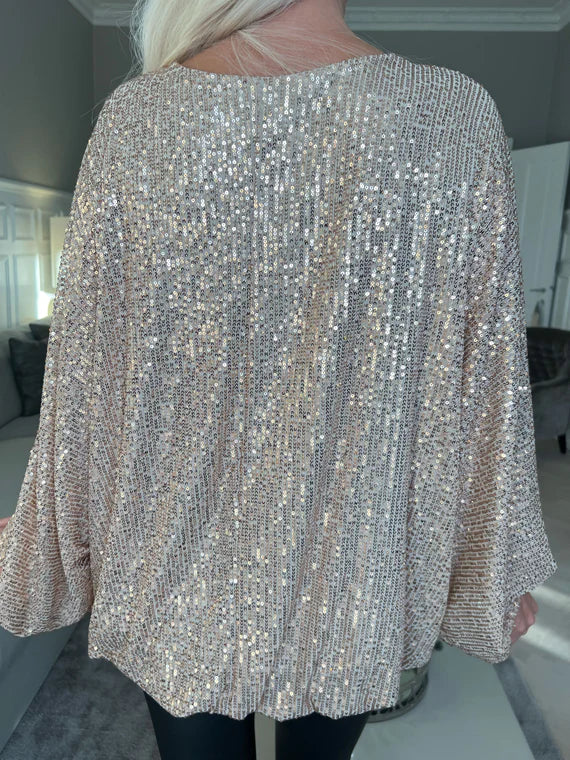 Sparkle Balloon Sleeve Top – Elegante Pailletten Party Top