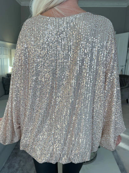 Sparkle Balloon Sleeve Top – Elegante Pailletten Party Top
