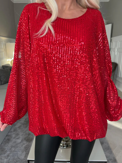 Sparkle Balloon Sleeve Top – Elegante Pailletten Party Top