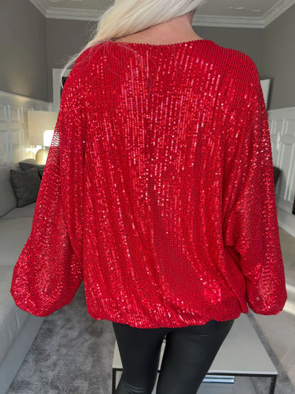Sparkle Balloon Sleeve Top – Elegante Pailletten Party Top