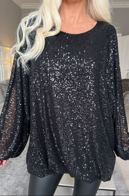 Sparkle Balloon Sleeve Top – Elegante Pailletten Party Top