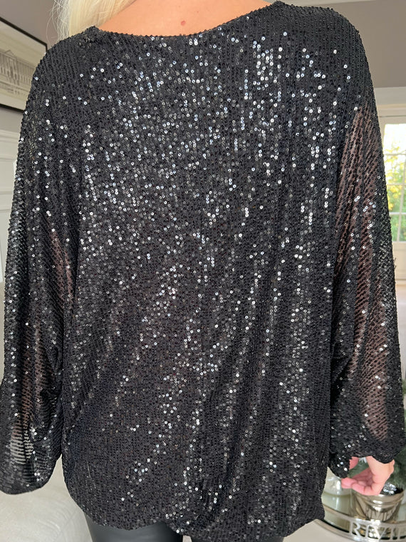 Sparkle Balloon Sleeve Top – Elegante Pailletten Party Top