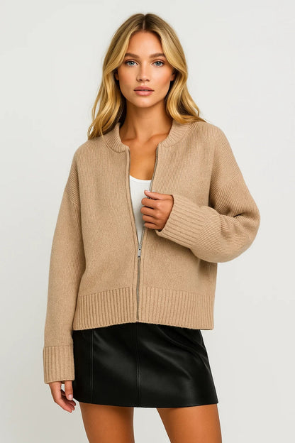 [Net Binnen] Tannie Cozy Zip Knit - Beige - Ideaal voor Gelaagde Looks