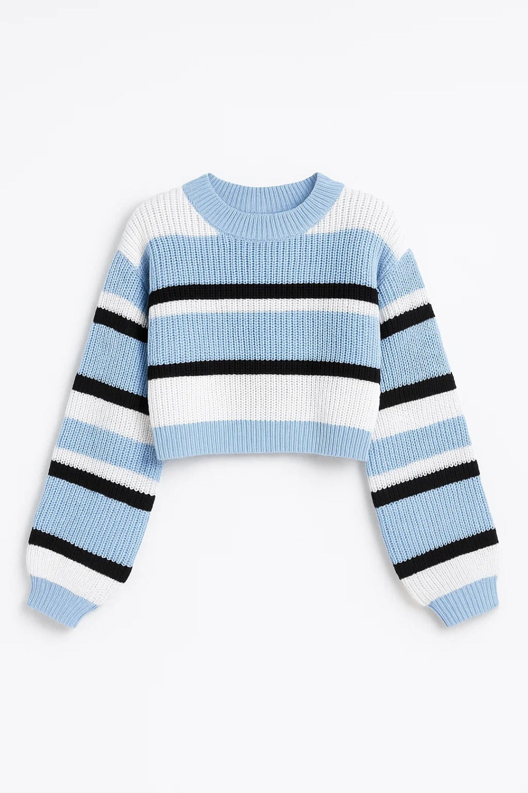 Gebreide Cropped Trui | Gestreept Design met Ronde Hals | Trendy en Comfortabel