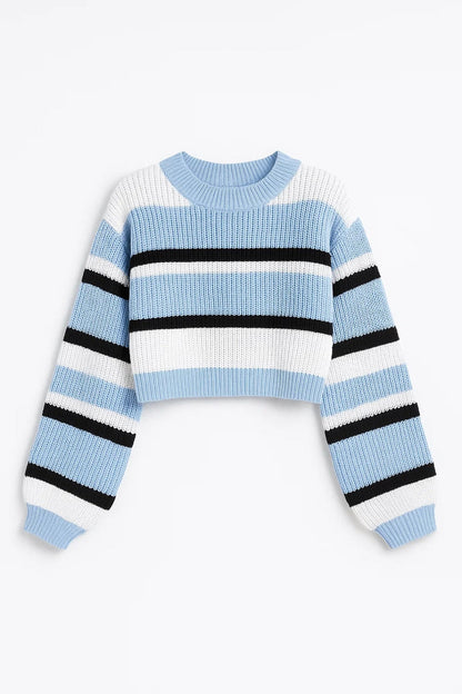 Gebreide Cropped Trui | Gestreept Design met Ronde Hals | Trendy en Comfortabel