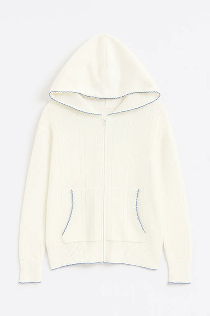 Gebreide Hoodie Dames | Ritssluiting en Contrasterende Afwerking | Comfort met Detail