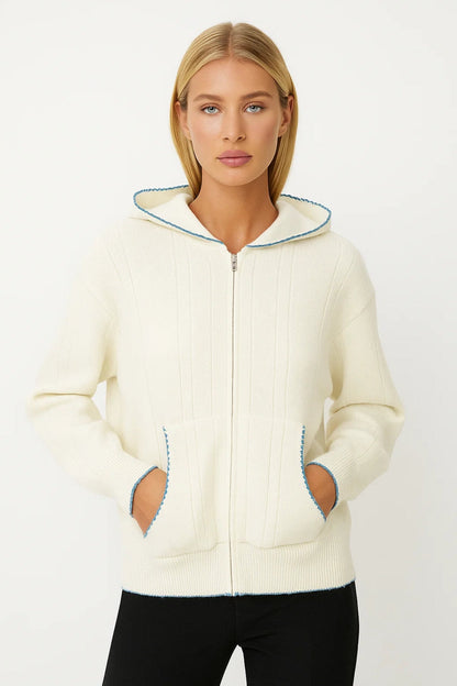 Gebreide Hoodie Dames | Ritssluiting en Contrasterende Afwerking | Comfort met Detail