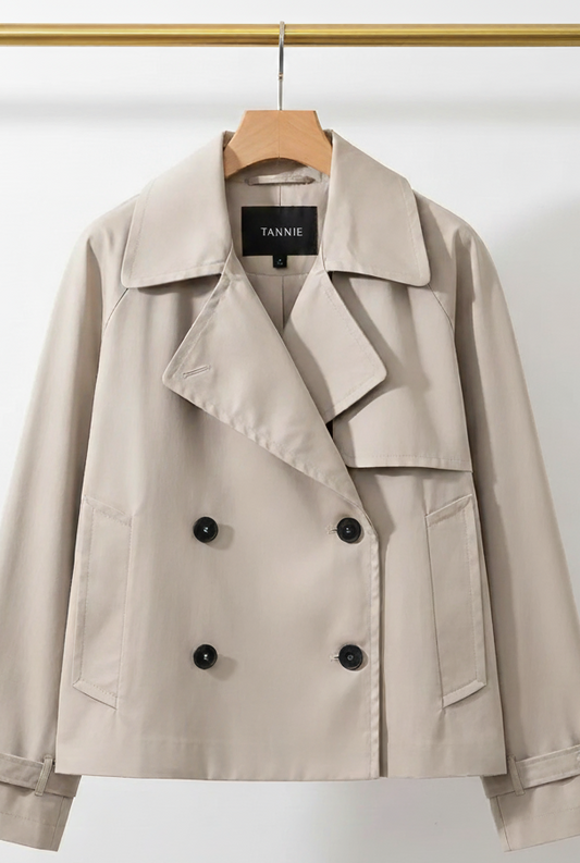 Korte Trenchcoat Dames | Dubbele Knoopsluiting en Revers | Tijdloos en Functioneel