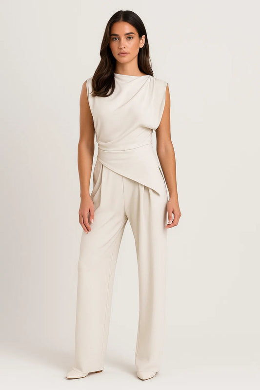 Jumpsuit Dames | Asymmetrisch Mouwloos Design met Drapering | Elegant en Verfijnd