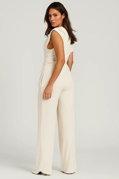 Jumpsuit Dames | Asymmetrisch Mouwloos Design met Drapering | Elegant en Verfijnd