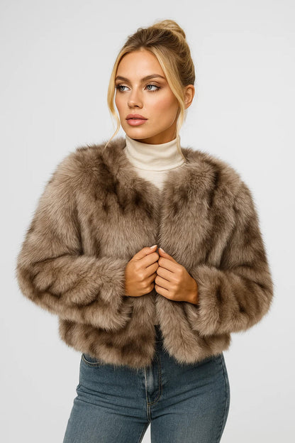 Kort Bontjack | Luxe Volumineuze Textuur met Gemêleerd Effect | Warm en Elegant