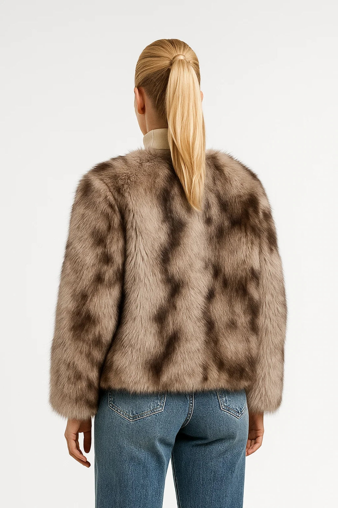 Kort Bontjack | Luxe Volumineuze Textuur met Gemêleerd Effect | Warm en Elegant