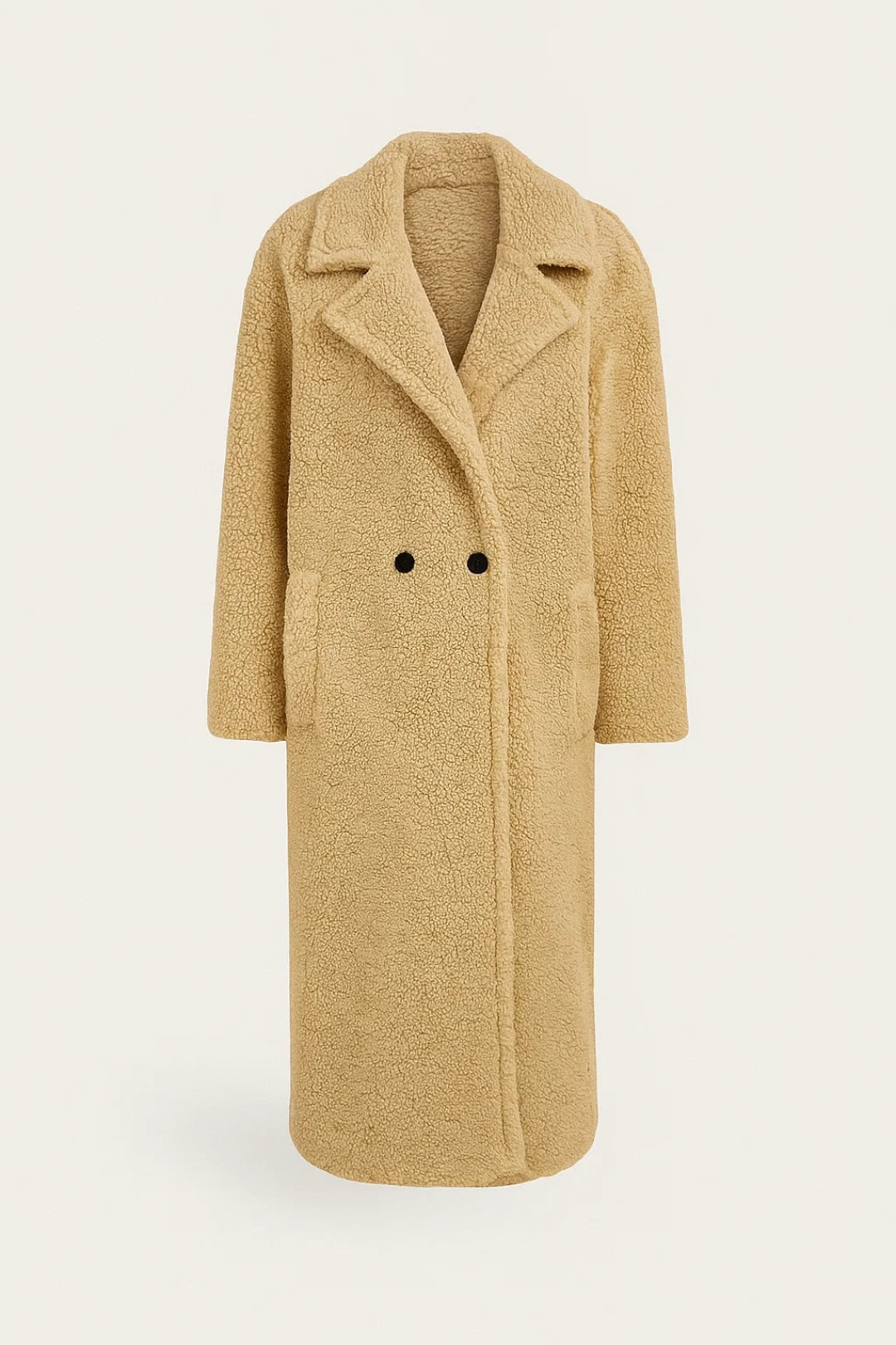 Lange Damesjas | Teddy Look met Brede Revers | Warm en Trendy voor Koude Dagen