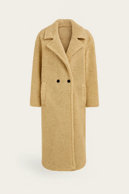 Lange Damesjas | Teddy Look met Brede Revers | Warm en Trendy voor Koude Dagen