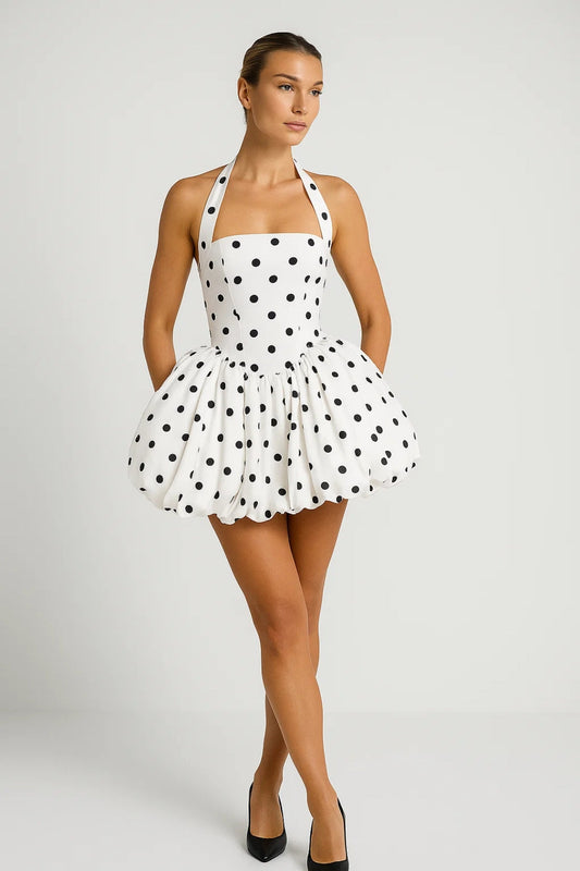 Ballon-minijurk met halterhals | Korte, volumineuze snit