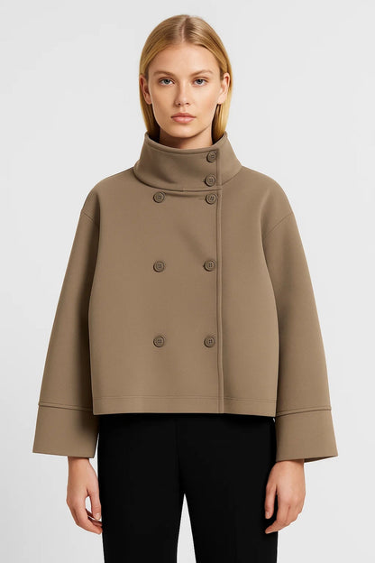 Korte Damesjas | Hoge Kraag met Dubbele Sluiting | Eigentijdse Elegantie