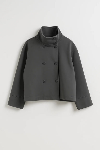 Korte Damesjas | Hoge Kraag met Dubbele Sluiting | Eigentijdse Elegantie