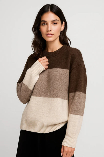 Gestreepte Damestrui | Gebreid Model met Kleurvlakken | Warm en Casual