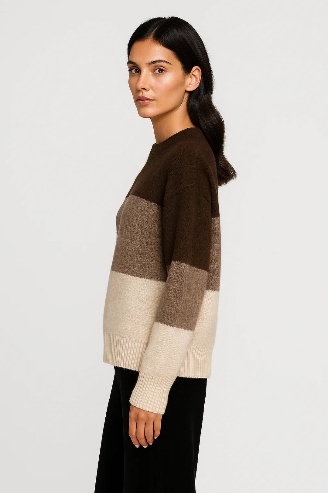 Gestreepte Damestrui | Gebreid Model met Kleurvlakken | Warm en Casual