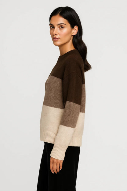 Gestreepte Damestrui | Gebreid Model met Kleurvlakken | Warm en Casual