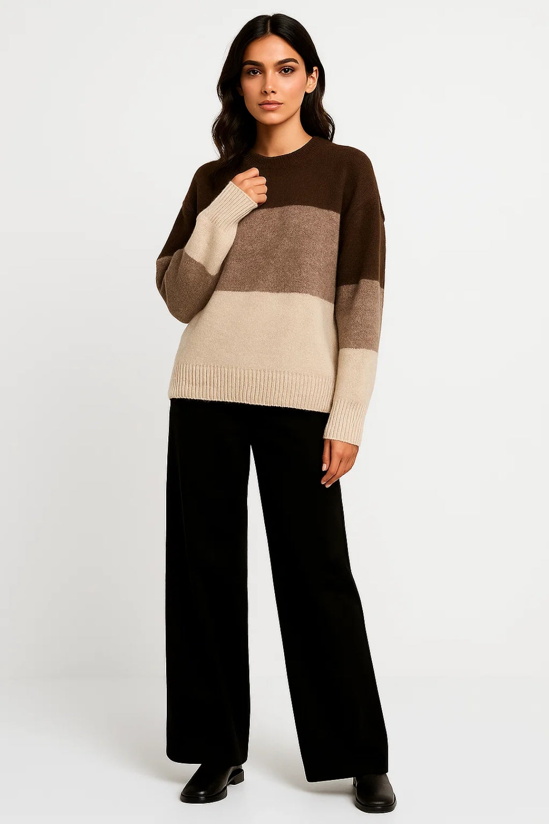 Gestreepte Damestrui | Gebreid Model met Kleurvlakken | Warm en Casual