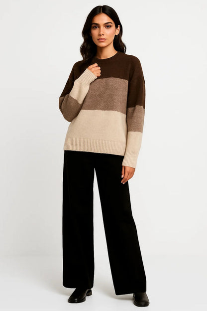 Gestreepte Damestrui | Gebreid Model met Kleurvlakken | Warm en Casual