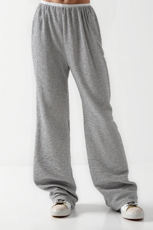 Grijze ribgebreide broek | Elastische taille | Comfortabele pasvorm