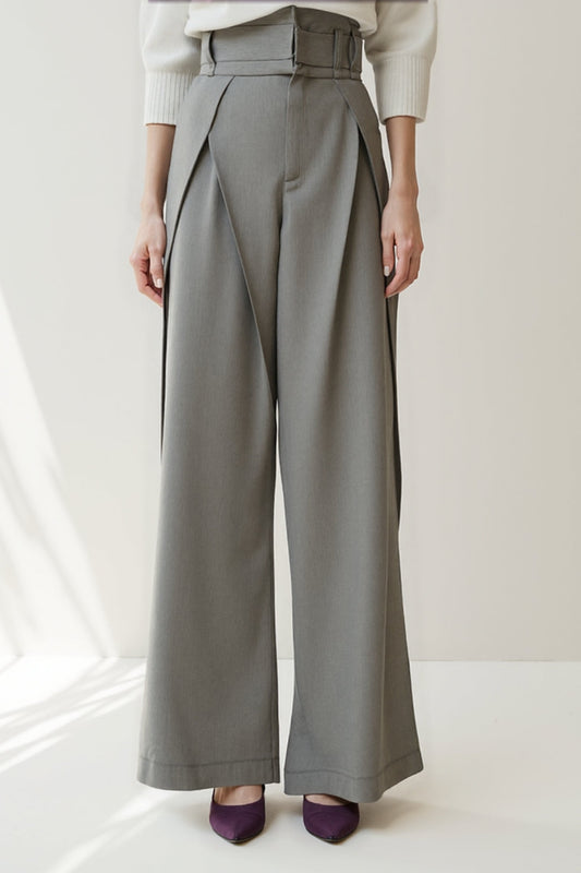 Grijze high-waist pantalon in tailored stijl | Wide-leg