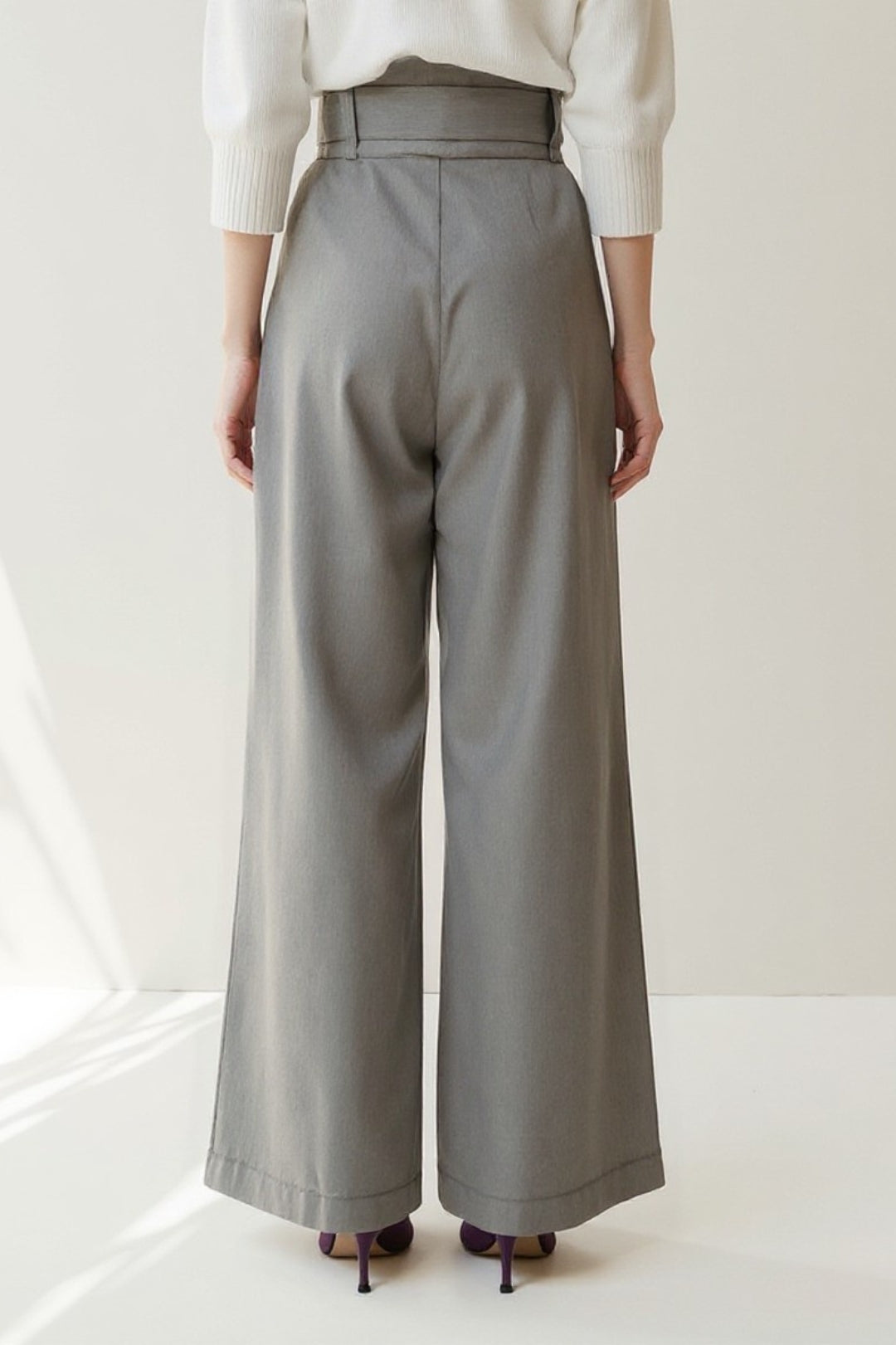 Grijze high-waist pantalon in tailored stijl | Wide-leg