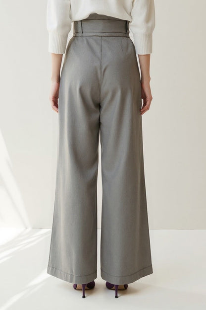Grijze high-waist pantalon in tailored stijl | Wide-leg