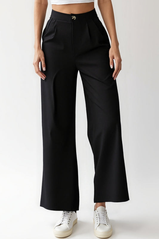 Zwarte straight-leg broek | Mid-waist | Casual-chique stijl