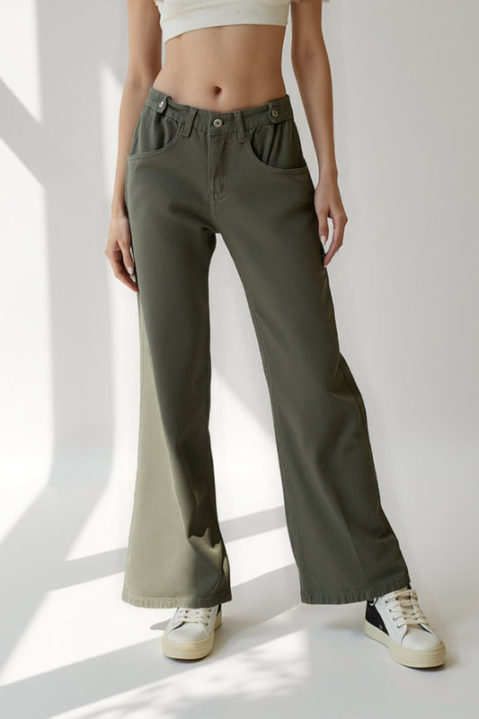 Broek met wijde pijpen van katoen | Middelhoge taille | Casual stijl met gerimpelde zakken