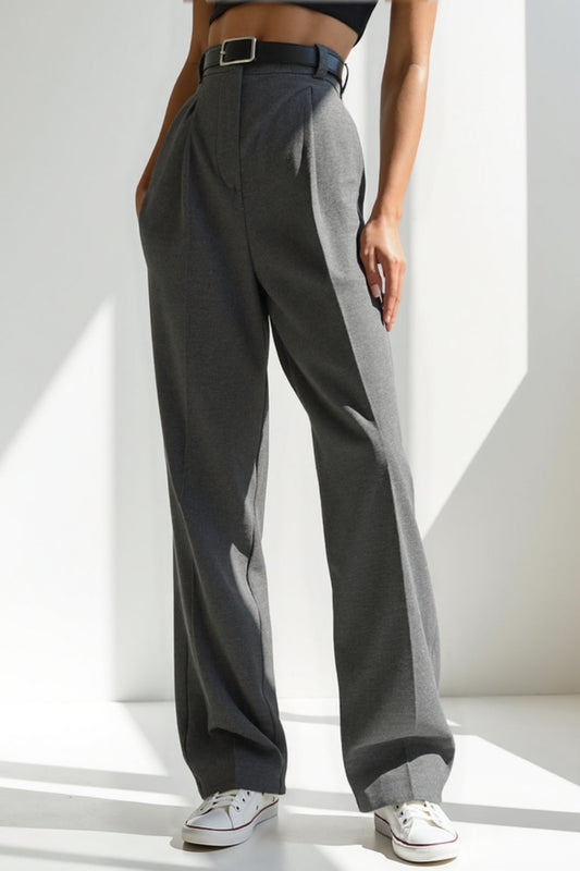 Broek met wijde pijpen in gemengde stof | Hoge taille | Elegant en comfortabel