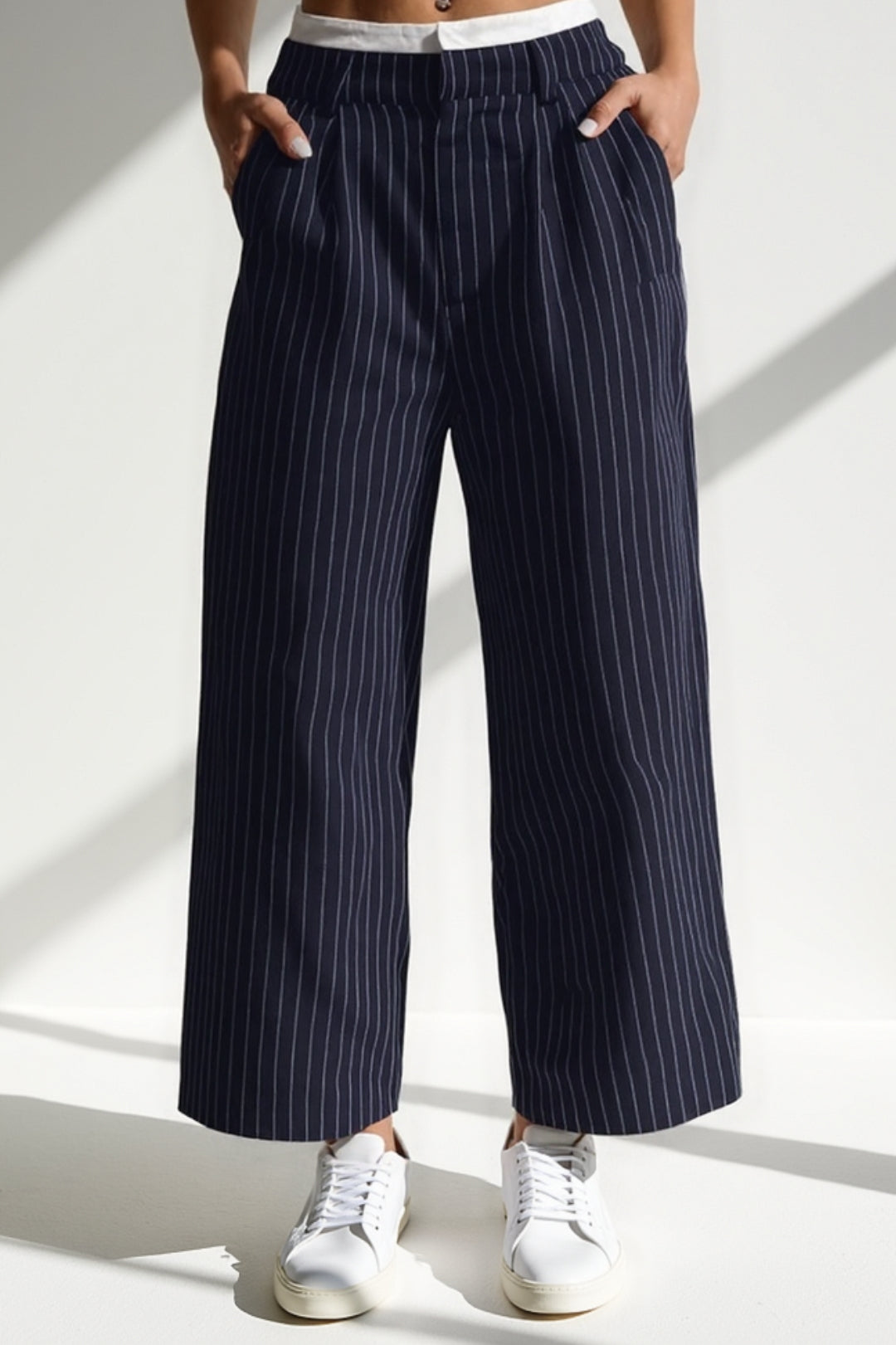 Broek met verticale strepen | Middelhoge taille | Wijde pijpen