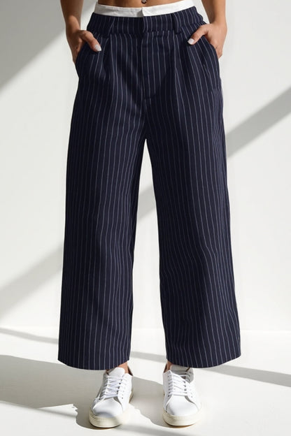 Broek met verticale strepen | Middelhoge taille | Wijde pijpen