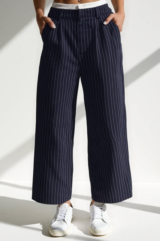 Broek met verticale strepen | Middelhoge taille | Wijde pijpen